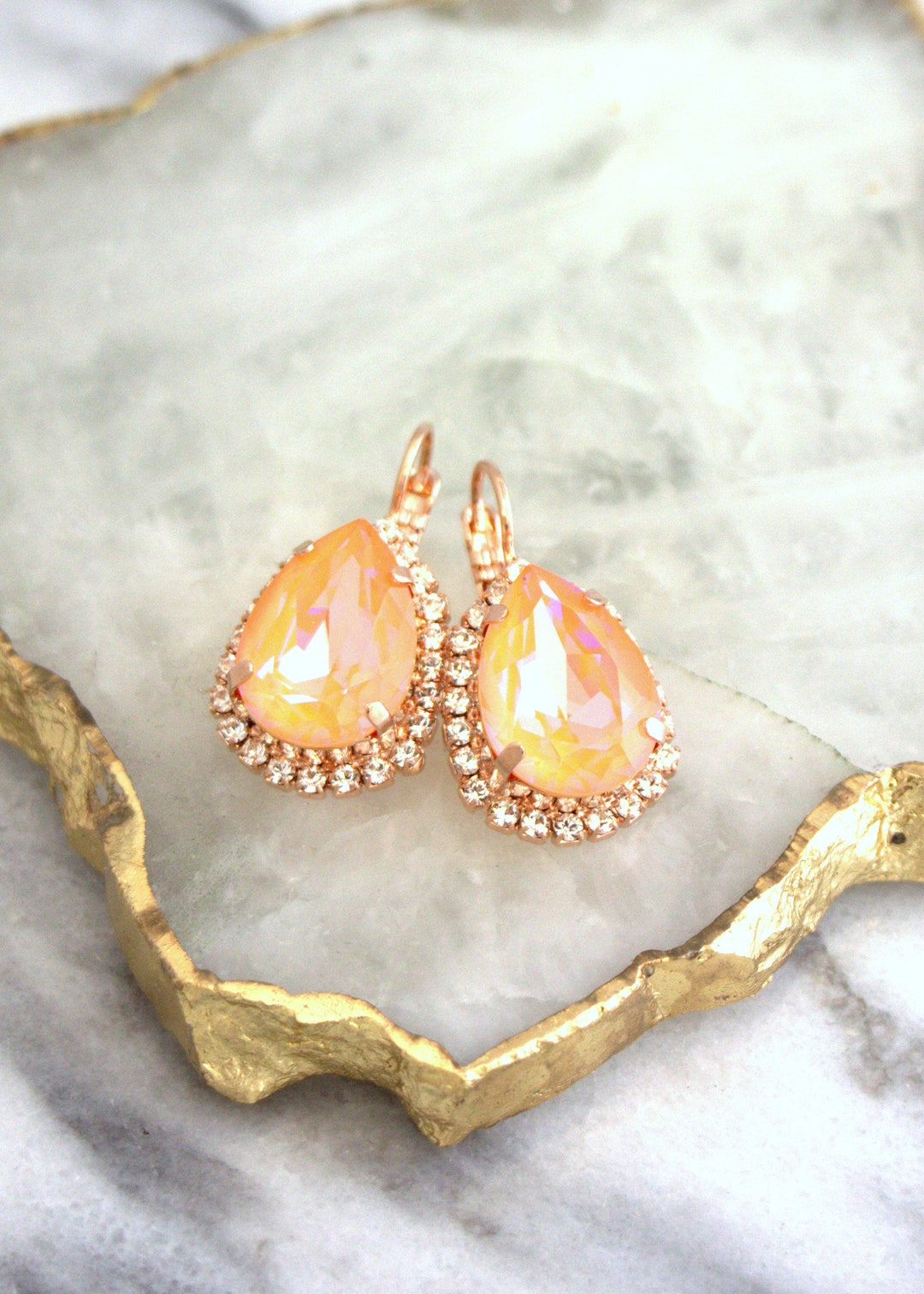 Peach Drop Earrings, Bridal Peach Earrings, Apricot Peach Wedding ...