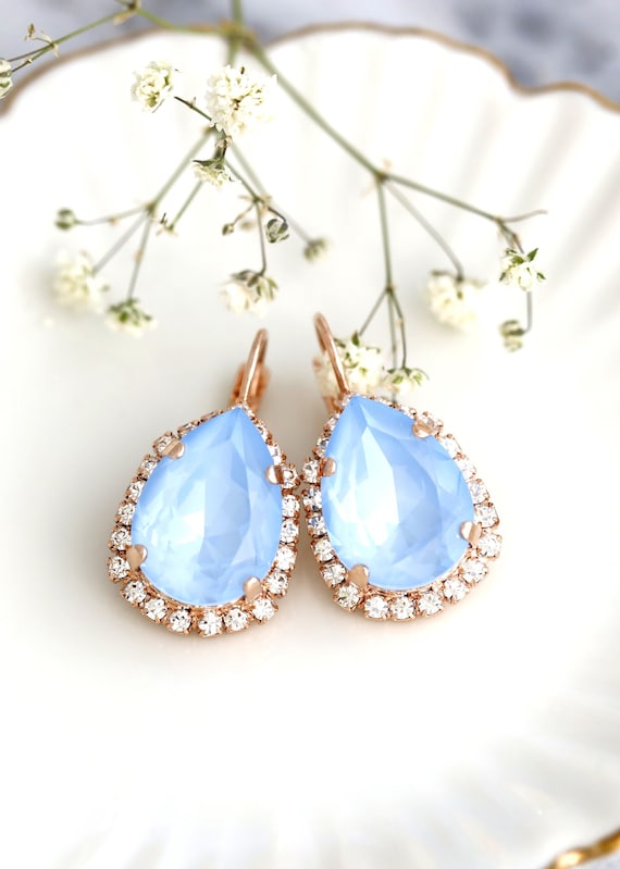 Powder Blue Drop Earrings Powder Blue Crystal Earrings Crystal