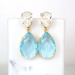 Aquamarine Statement Long Earrings, Aquamarine Chandelier Earrings, Light Blue Crystal Earrings, Bridal Aqua Blue Crystal Drop Earrings.
