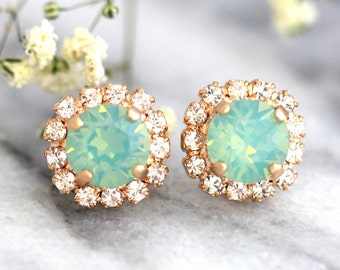 Mint Earrings, Mint Opal Earrings, Christmas Gifts, Green Crystal Studs Earrings, Bridal Mint Earrings, Green Earrings, Bridesmaids Earrings