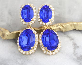 Royal Blue Drop Earrings, Sapphire Blue Bridal Earrings, Bridal Royal Blue Earrings, Marine Blue Chandelier Earrings, Blue Crystal Earrings