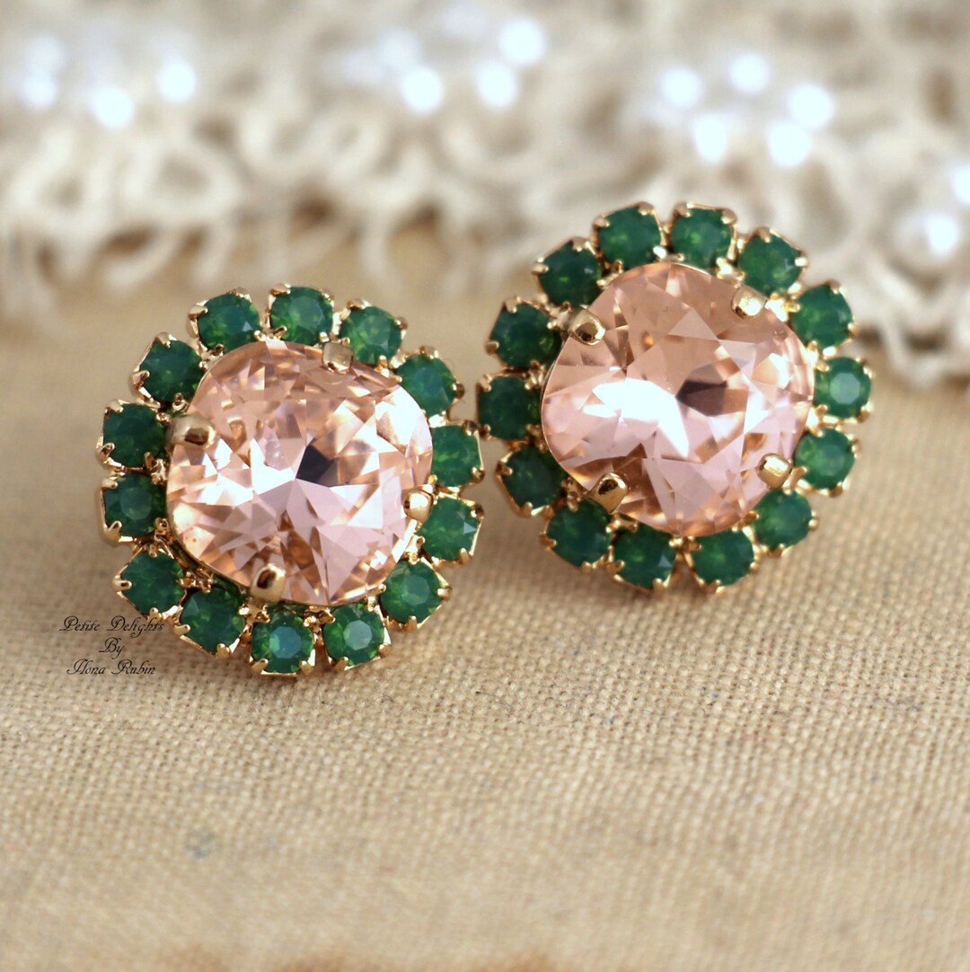 Pink Green Earrings Blush Earrings Blush Emerald Earrings Etsy