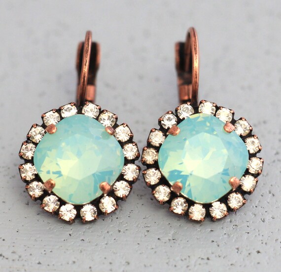 Mint Earrings Mint Drop Earrings Mint Opal Swarovski Etsy