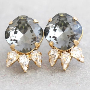 Gray Earrings, Gray Crystal Earrings, Black Diamond Earrings, Bridal Gray Earrings,Gift for her, Bridesmaids Earrings,Christams Gift for Her