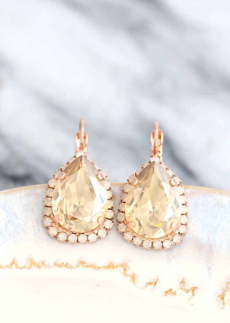 Champagne Drop Earrings Bridal Champagne Crystal Drop Etsy