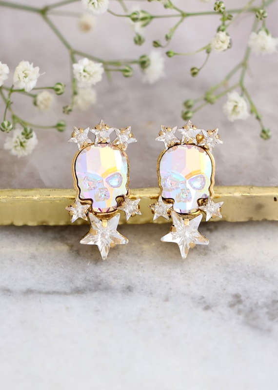 Crystal skull earrings sale