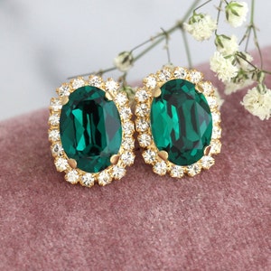 Emerald Green Earrings, Emerald Crystal Earrings, Emerald Studs, Bridesmaids Earrings, Bridal Emerald Earrings, Christmas Gift For Her