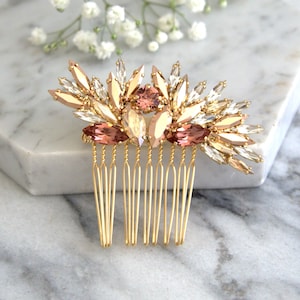 Bridal Hair Comb, Rose Gold Bridal Hair Comb, Rhinestone Hair Comb, Bridal Blush Hair Accessories, Rose Gold Hair Comb, Blush Hair Comb