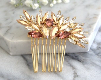 Bridal Hair Comb, Rose Gold Bridal Hair Comb, Rhinestone Hair Comb, Bridal Blush Hair Accessories, Rose Gold Hair Comb, Blush Hair Comb