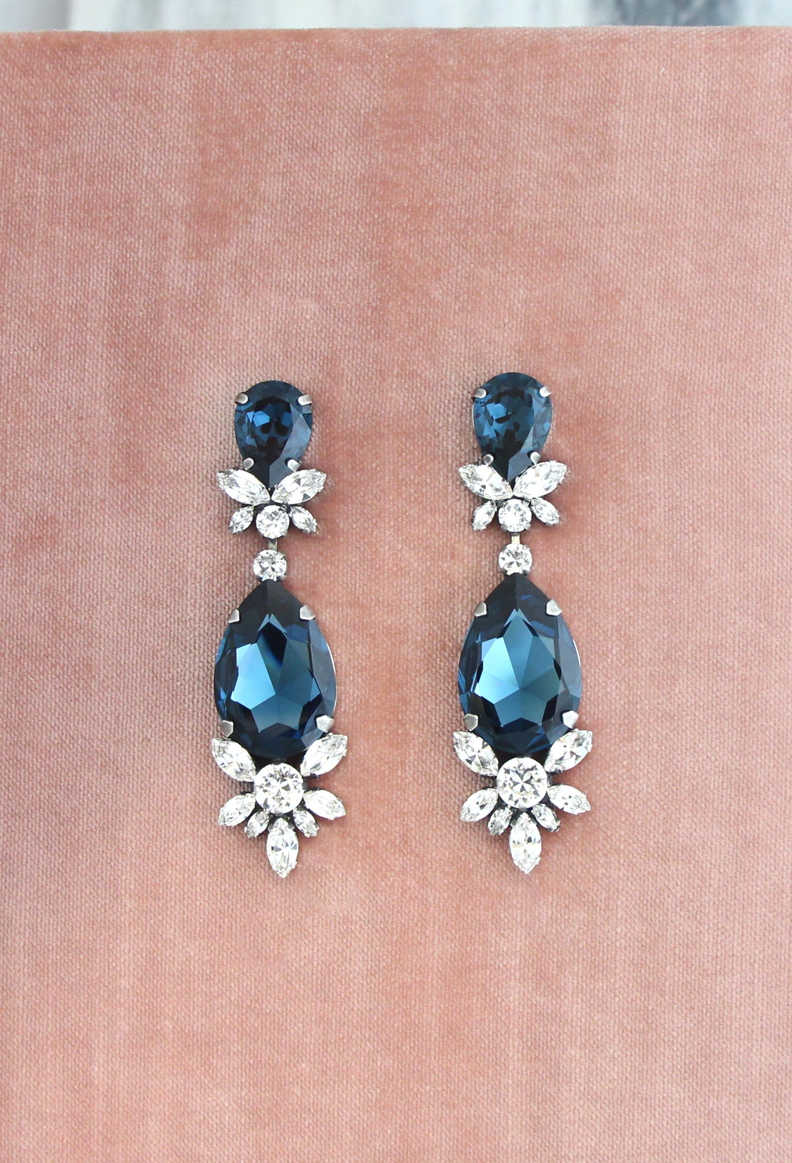Blue Navy Bridal Earrings Navy Blue Statement Earrings Etsy