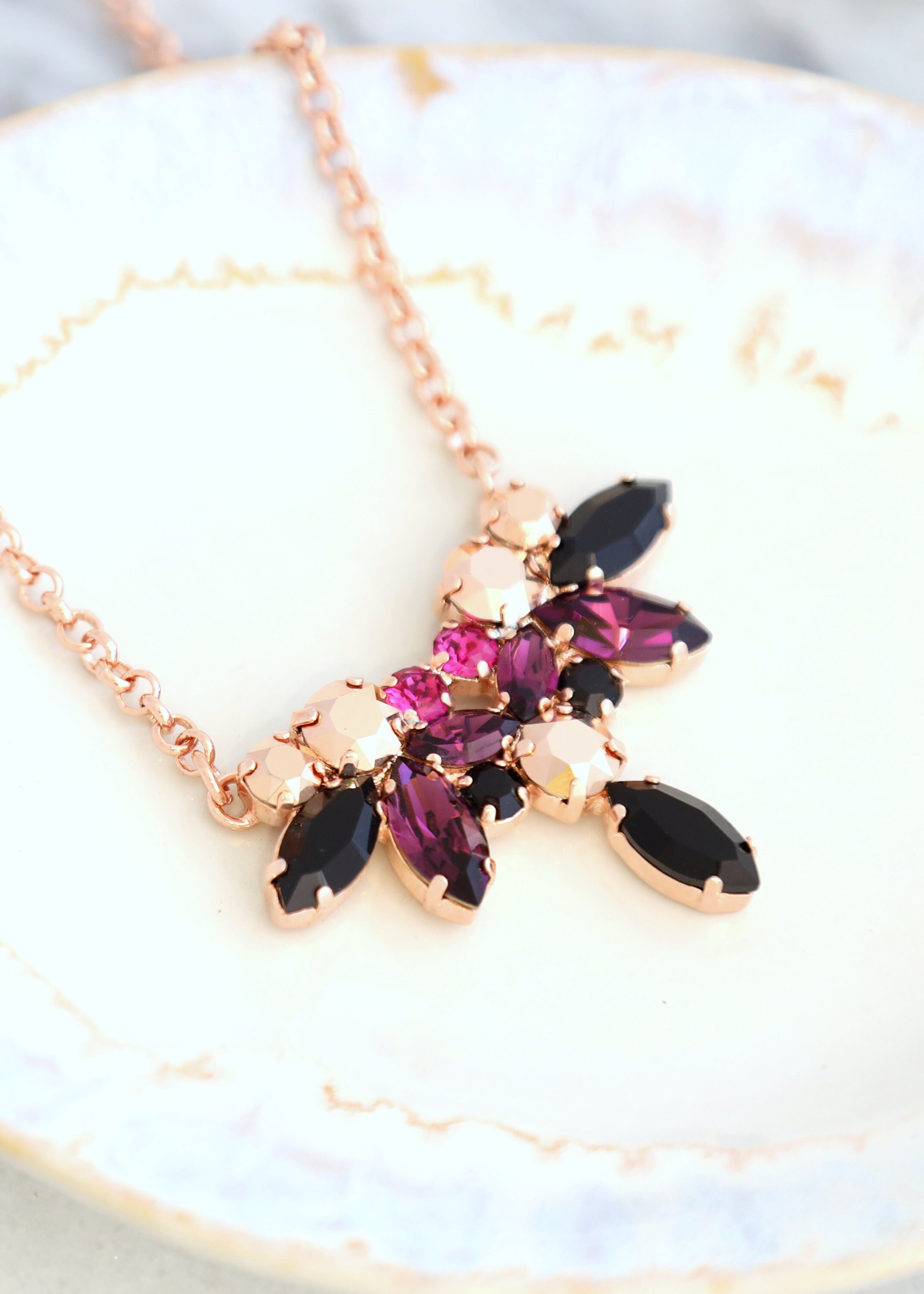 Purple Black Necklace, Bridal Purple Black Necklace, Purple