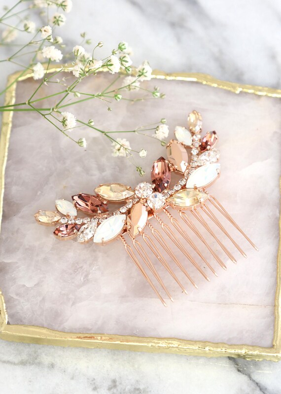 Buy Bridal Hair Comb, Blush Pink Crystal Hair Comb, Blush  display picture 3