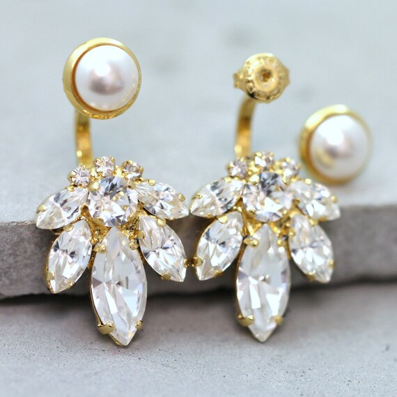 Ear Jacket Earrings Bridal Ear Jacket Earrings Swarovski Crystal