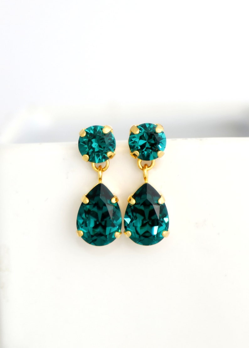 Emerald Green Bridal Classic Earrings, Bridal Emerald Chandelier Drop Earrings, Emerald Green Crystal Droplets, Bridal Classic Earrings image 5