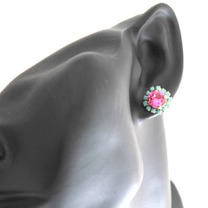 Pink Blue Stud Stud Earrings, Pink Crystal Earrings, Bridesmaids Earrings, Gift For Women, Handmade Pink Earrings, Pink Turquoise Earrings image 4