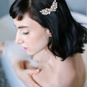 Peigne de mariée, Peigne en cristal, Peigne à strass, Accessoires de cheveux de mariée, Peigne en or rose, Peigne de mariée en cristal argenté image 6