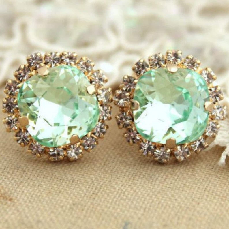 Mint Stud Earrings, Mint Earrings, Crystal Mint Green Studs, Bridal Sage Earrings, Bridesmaids Earring, Bridesmaids Gift, Gift For Her image 8