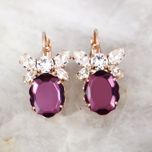 Purple Crystal Drop Earrings, Purple Plum Crystal Bridal Earrings, Amethyst Purple Crystal Earrings, Gift For Her, Bridesmaids Earrings. image 1