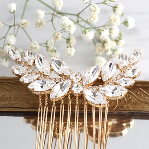 Peigne de mariée, Peigne en cristal, Peigne à strass, Accessoires de cheveux de mariée, Peigne en or rose, Peigne de mariée en cristal argenté image 1