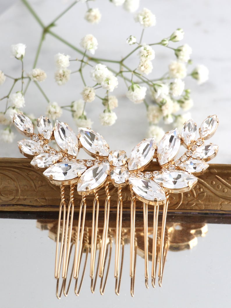 Bridal Hair Comb, Crystal Hair Comb, Rhinestone Hair Comb, Bridal Hair Accessories, Rose Gold Hair Comb, Bridal Silver Crystal Hair Comb image 1