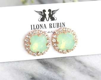 Green Mint  Opal Stud Earrings, Mint Opal Studs , Mint Opal Studs, pistachio  Crystal Stud Earrings, Green Earrings, Bridesmaids Earrings.