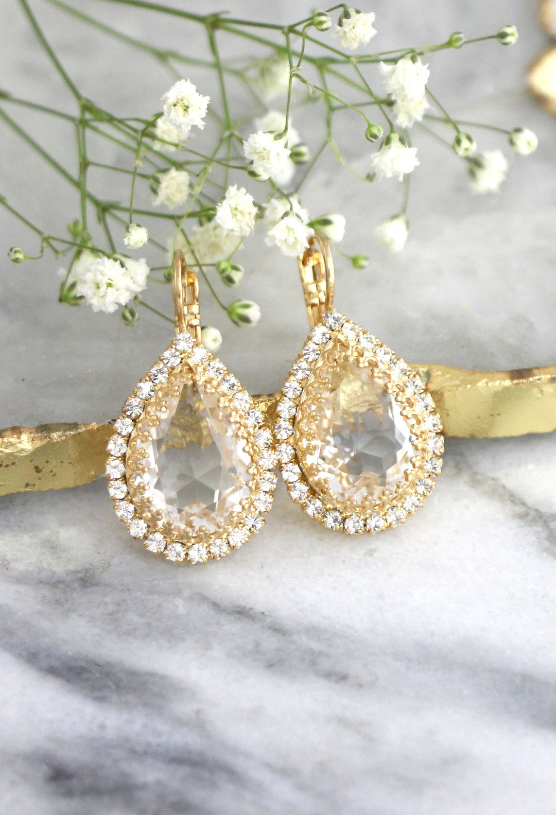 Bridal Earrings, Bridal Drop Earrings, Crystal Pear Bridal Crystal ...