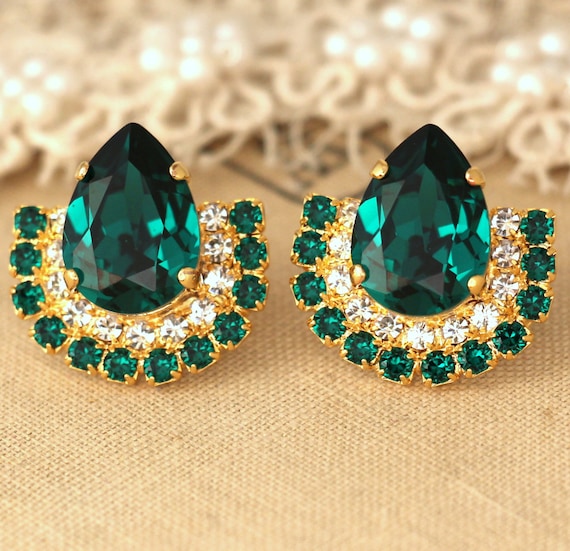 Emerald Green Earrings, Emerald Drop Delicate Earrings, Gift for Her,  Emerald Crystal Earrings, Dark Green Earrings, Bridal Emerald Earrings -  Etsy Finland