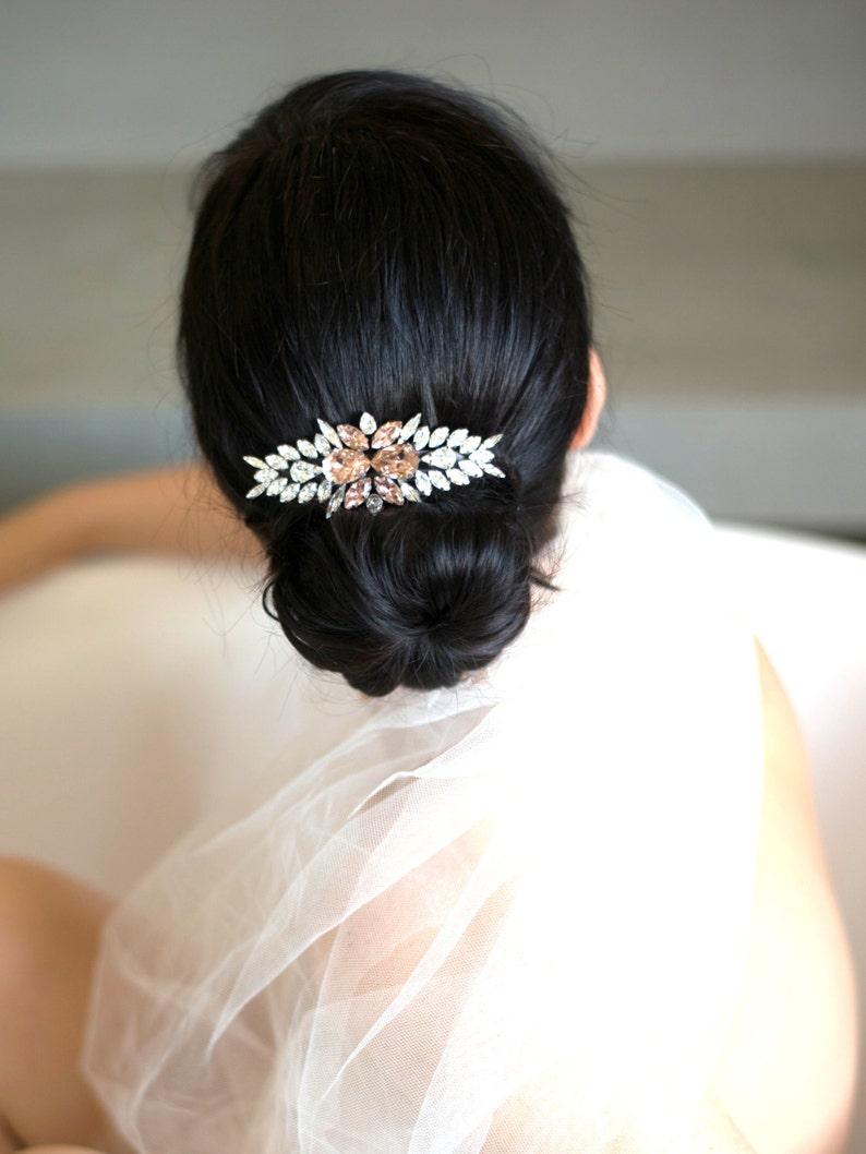 Bridal Barrette Rose Gold Hair Comb Champagne Barrette Etsy