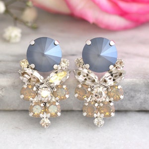 Gray Stud Earrings, Bridal Gray Opal Earrings, Gray Dove Silver Bridal Earrings, Silver Gray Earrings, Silver Cluster Gray Crystal Earrings image 1