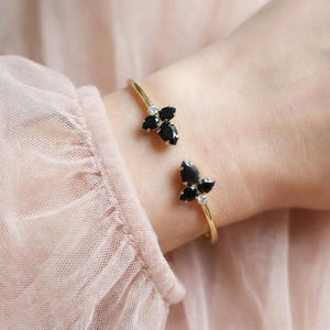 Black Bracelet, Black Gold Bracelet, Black Cuff Bracelet, Bridesmaids Bracelets, Bridal Bracelet, Crystal Gold Black Crystal Cuff Bracelet