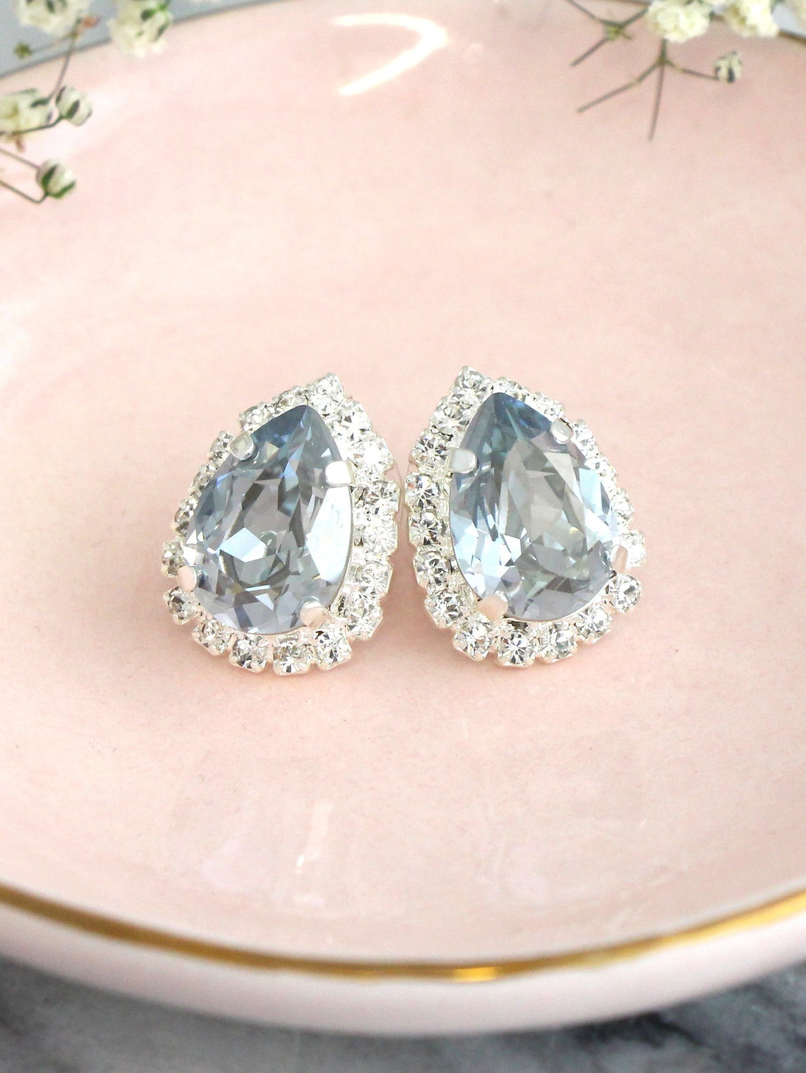 Dusty Blue Earrings Bridal Dusty Blue Stud Earrings Silver Etsy
