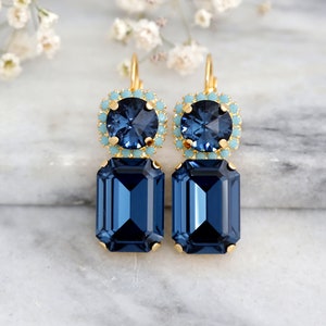 Blue Navy Drop Earrings, Blue Navy Bridal Drop Earrings, Bridal Sapphire Crystal Earrings, Blue Navy Drop Lever Back Earrings, Blue Earrings