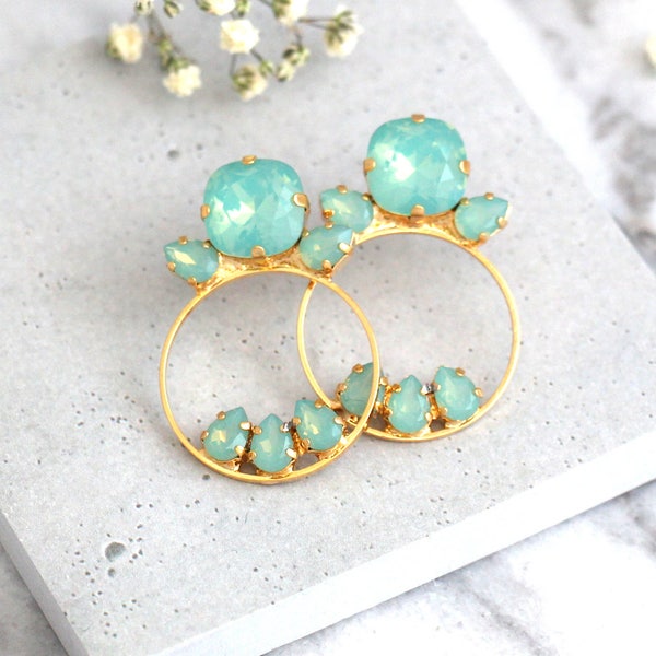 Mint Earrings, Hoop Earrings, Bridal Mint Opal Crystal Earrings, Sea glass Earrings, Seafoam Earrings, Pistachio Studs, Bridesmaids Earrings