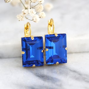 Cobalt Blue Earrings, Blue Sapphire Bridal Drop Earrings, Royal Blue Drop Earrings, Cobalt Crystal Earrings, Handmade Gift For Her