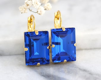 Cobalt Blue Earrings, Blue Sapphire Bridal Drop Earrings, Royal Blue Drop Earrings, Cobalt Crystal Earrings, Handmade Gift For Her