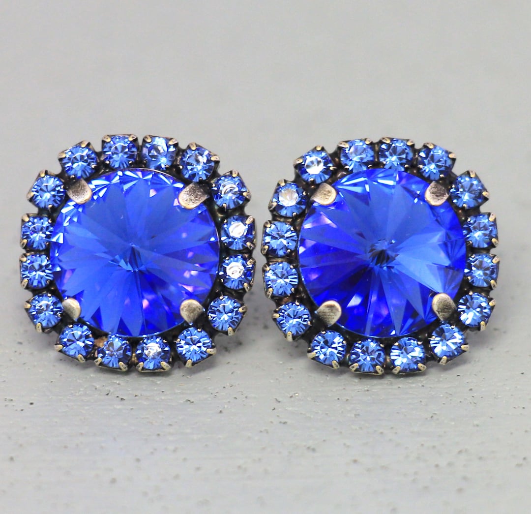 Blue Stud Earrings, Sapphire Stud Earrings, Blue Crystal Earrings, Blue Navy Earrings, Bridal