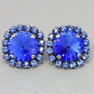 Blue Stud Earrings, Sapphire Stud Earrings, Blue Crystal Earrings, Blue Navy Earrings, Bridal Blue Earrings, Sapphire Bridesmaids Studs
