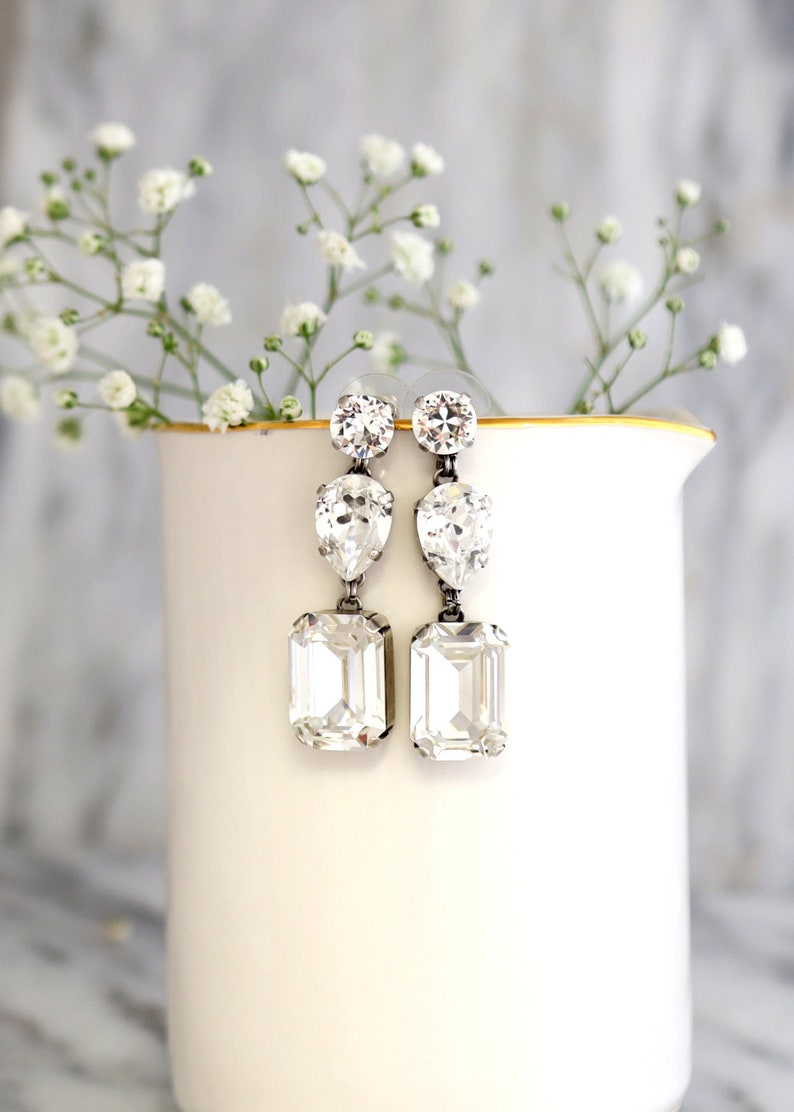 BRIDAL LONG EARRINGS, Bridal Chandelier Earrings, Crystal Long Chandelier Earrings, Bridal Earrings, Bridal Dangle Earrings, Bridal Jewelry image 1