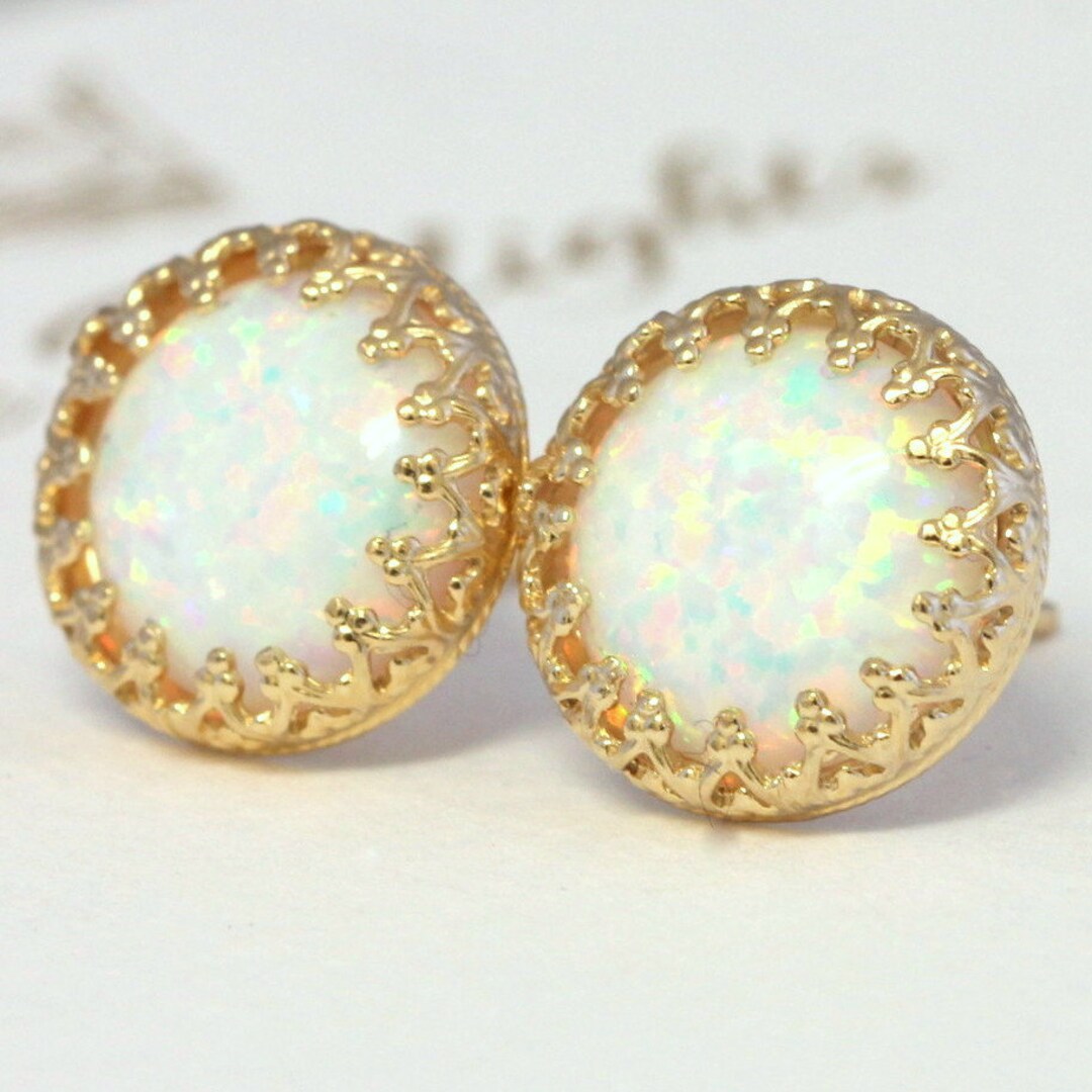 Opal Earrings, Opal Stud Earrings, White Opal Jewelry