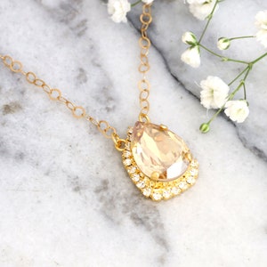 Champagne Necklace, Bridal Champagne Necklace, Champagne Crystal Necklace, Bridesmaids Gold Necklaces, Gift For Her, Bridal Crystal Necklace