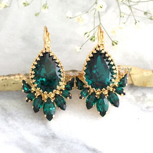 Emerald Earrings, Bridal Emerald Earrings, Green Emerald Drop Earrings, Emerald Crystal Drop Gold Earrings, Bridesmaids Emerald Earrings