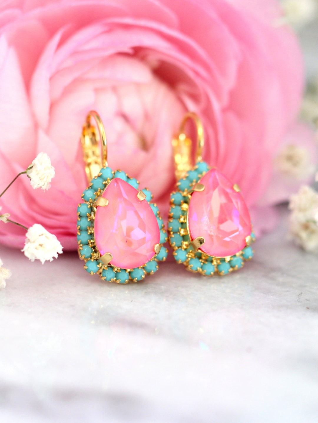 Pink Turquoise Earrings, Pink Earrings, Hot Pink Drop
