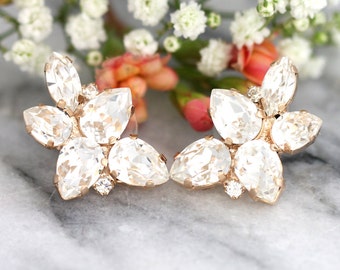 Bridal Rose Gold earrings, Bridal Cluster Earrings, Bridal Crystal Earrings ,Bridal Studs, Crystal Bridal earrings, White Crystal Earrings