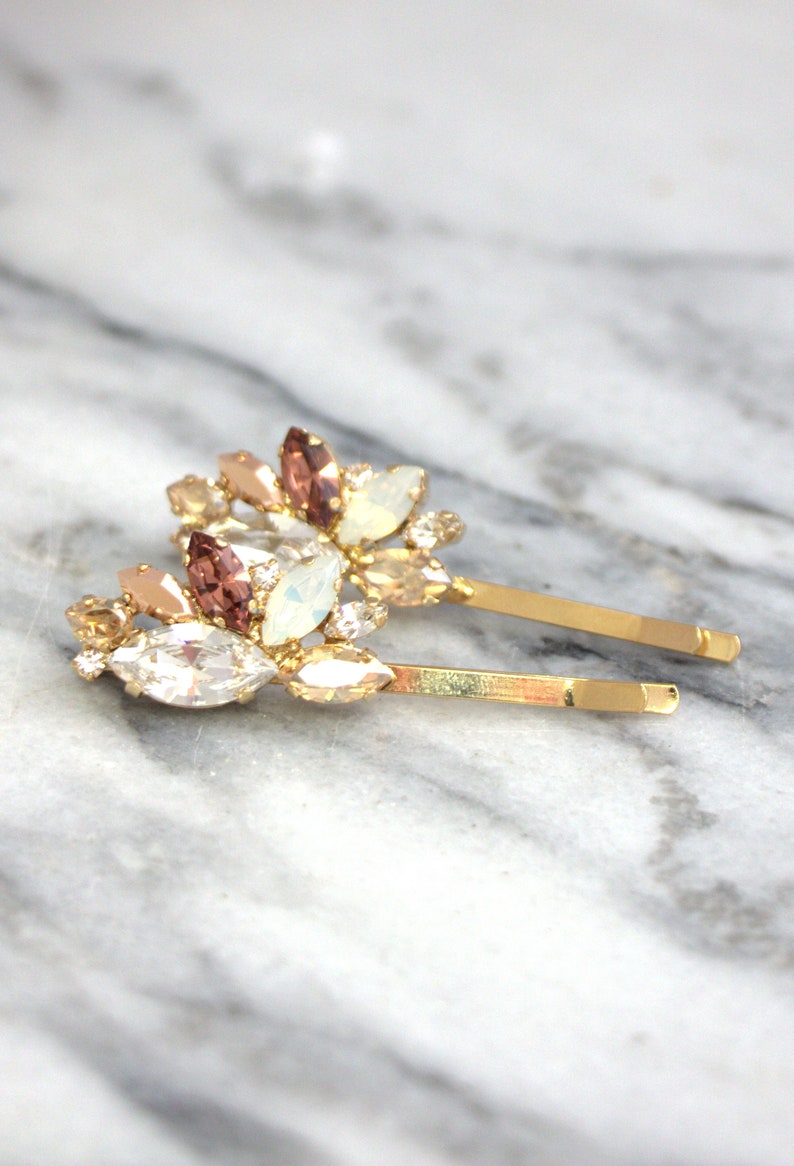 Bridal Hair Pin, Bridal Blush Crystal Bobby Pin, Bridal Bobby Pins, Wedding Hair Jewelry, Crystal Bridal Hair Jewelry, Blush Hair Jewelry image 3