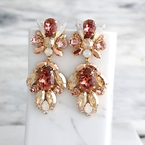 Bridal Earrings, Bridal LONG Earrings, Statement Blush Chandelier Earrings, Bridal Crystal Chandelier Blush Pink Earrings, Drop Earrings