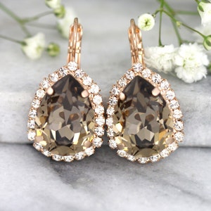 Boucles d'oreilles marron, boucles d'oreilles moka, pendants d'oreilles pour mariée, boucles d'oreilles Grieg en cristal, boucles d'oreilles pendantes en cristal chocolat, boucles d'oreilles moka de demoiselles d'honneur