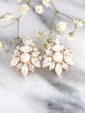 Bridal Pearl Crystal earrings, Swarovski Embellished Cluster Studs, Wedding Classic Jewelry, White Crystal Pearl Rhinestone Earrings