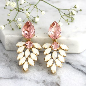 Bridal Blush Long Earrings, Blush Pink Crystal Chandelier, Peach Bridal Earrings, Blush Rose Chandelier Earrings, Morganite Earrings image 5