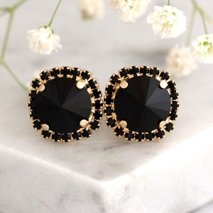 Black Earrings, Black Stud Earrings, Black Crystal Stud Earrings, Gift for her, Gold Black Earrings, Christmas Gift, Black Crystal Studs image 7