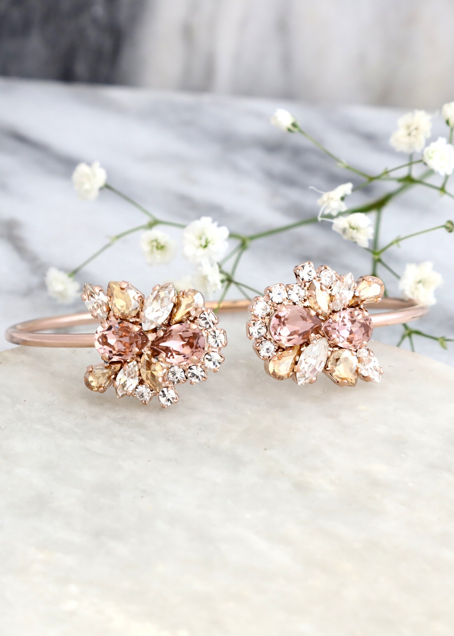 Bridal Bracelet Bridal Rose Gold Bracelet Blush Pink Crystal Etsy